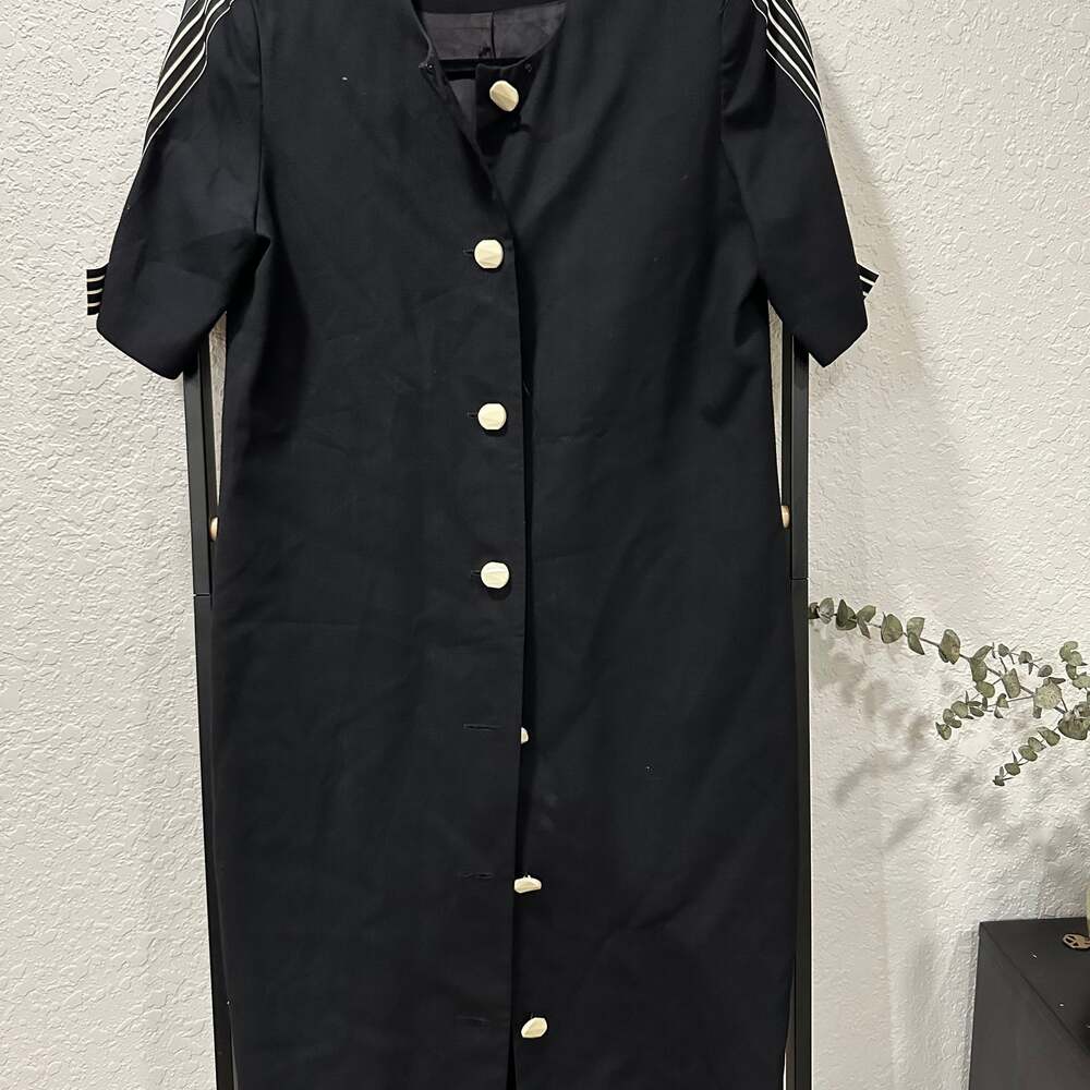 Vintage 90s Black Button Front Midi Dress Career Office Secretary